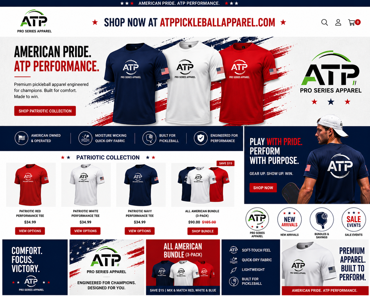 ATP Men’s All American Performance Tshirt Bundle (3-Pack)