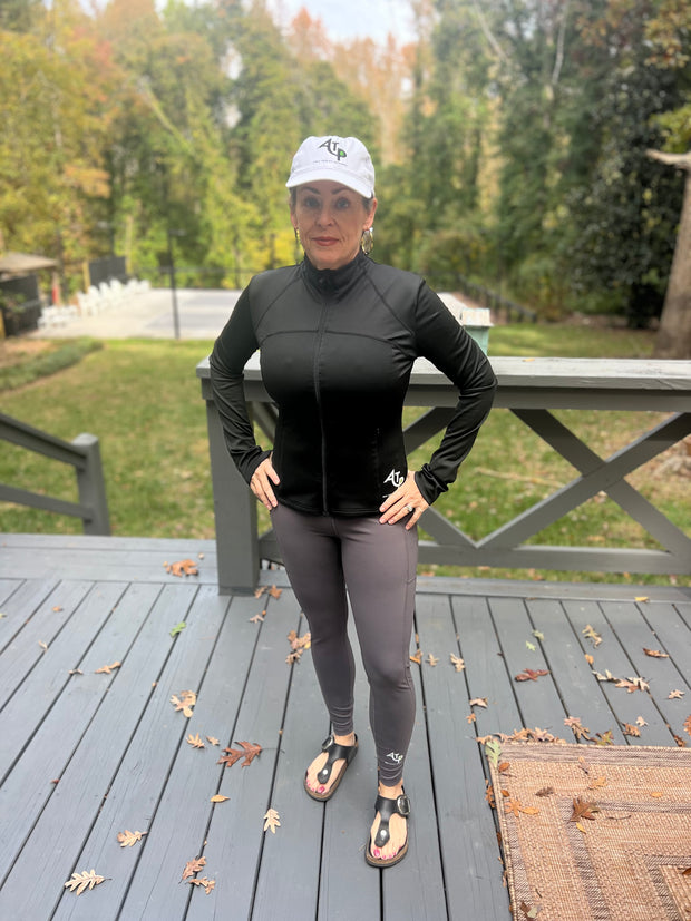 Fitted Stretch Full Zip Warm Up Jacket with Zipper Pockets