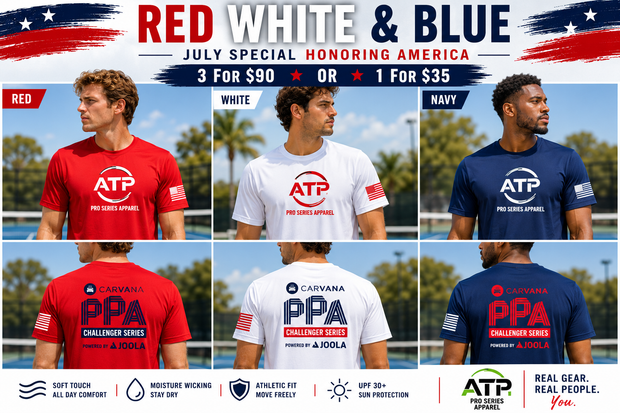 Men’s ATP Patriotic Soft-Touch Performance Tshirt - Red, White or Blue!!